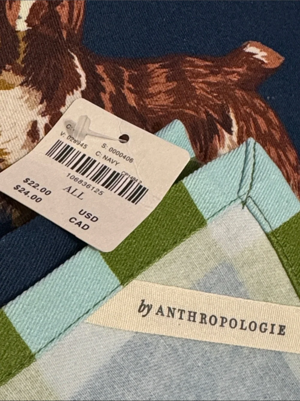 ANTHROPOLOGIE Portobello Dog Dish Towel Blue $24 NWT